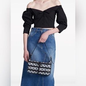 Altuzarra Park Place Leather Monogram Shoulder Bag Black SPARROW